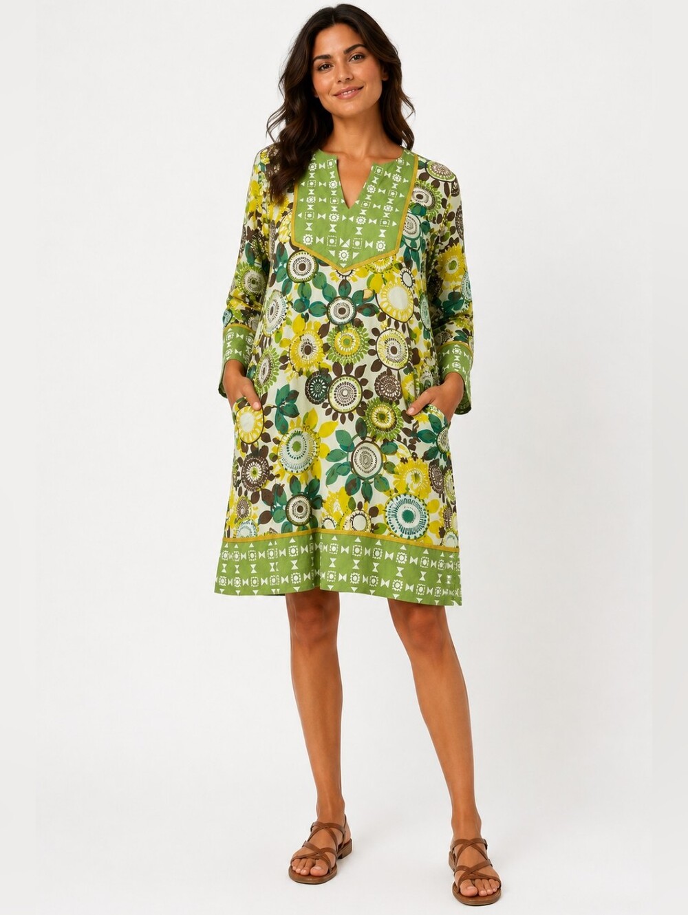 Saby Anand XL Cotton Embroidered Tunic Dress Boho Floral Pockets‎